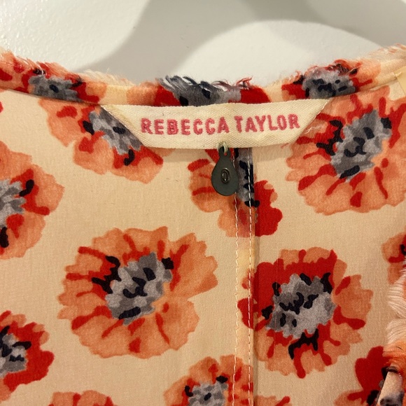 Rebecca Taylor Floral Print 3/4 Sleeve Silk Blouse Peach and Blue - Picture 3 of 4